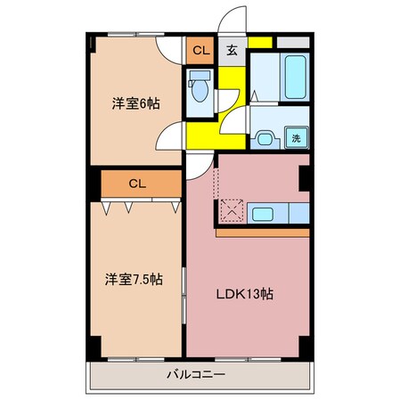 近鉄富田駅 徒歩15分 2階の物件間取画像